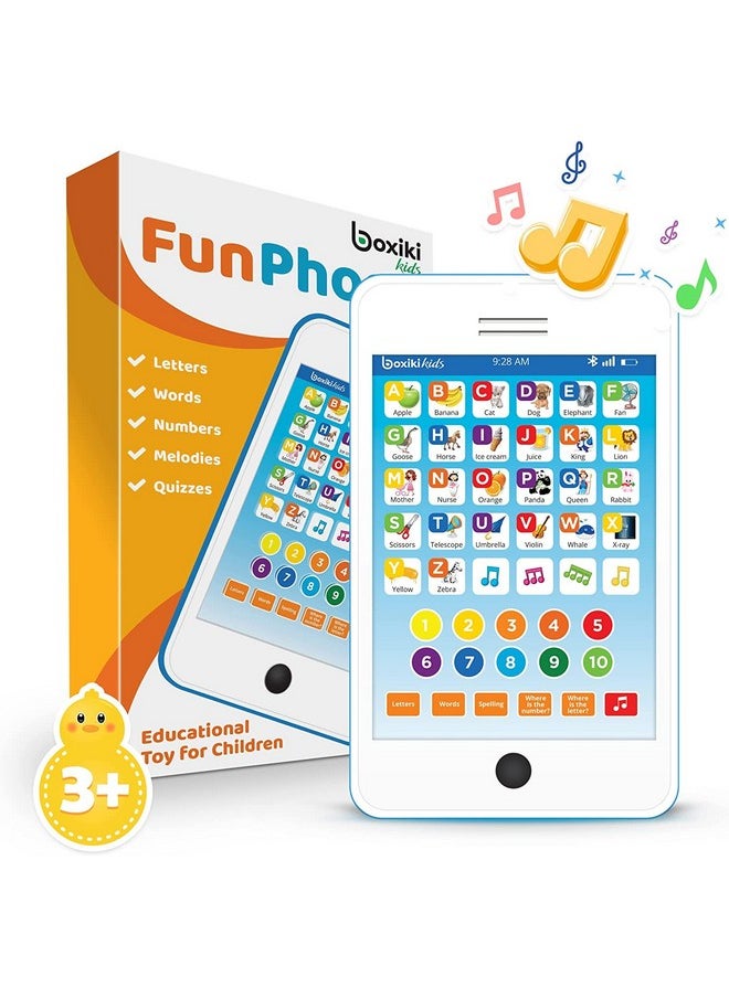 Boxiki kids Learning Pad Fun Phone with 6 Toddler Learning Games by Boxiki Kids | Touch and Learn Interactive Tablet for Number Learning, Learning ABCs, Spelling, 'Where Is?' Game, Melodies | Education  - Image 1