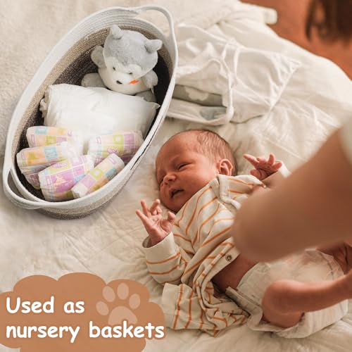 STOBSK Dog Toy Basket Woven Baskets for Organizing Rope 22"X11"X7.9" Large Storage Basket with Handle Cute Cotton Nursery Gift Dog Toy Bins Organizer-Light Brown - Image 3