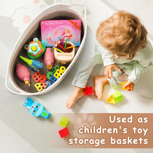 STOBSK Dog Toy Basket Woven Baskets for Organizing Rope 22"X11"X7.9" Large Storage Basket with Handle Cute Cotton Nursery Gift Dog Toy Bins Organizer-Light Brown - Image 4