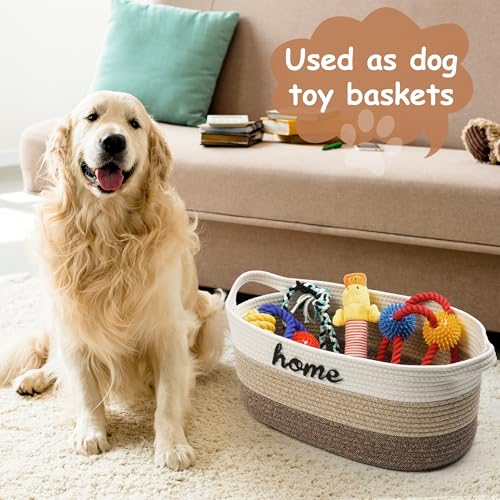 STOBSK Dog Toy Basket Woven Baskets for Organizing Rope 22"X11"X7.9" Large Storage Basket with Handle Cute Cotton Nursery Gift Dog Toy Bins Organizer-Light Brown - Image 5