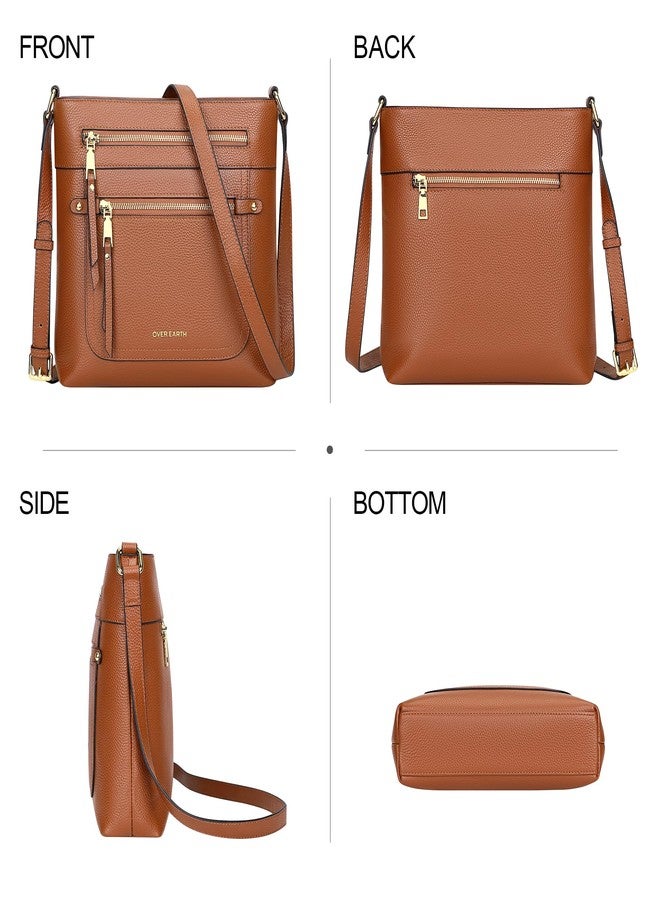 Over Earth Crossbody Bags for Women Leather Purses for Ladies with Multiple Pockets, Brown, Small - Image 3