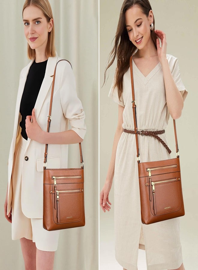 Over Earth Crossbody Bags for Women Leather Purses for Ladies with Multiple Pockets, Brown, Small - Image 2