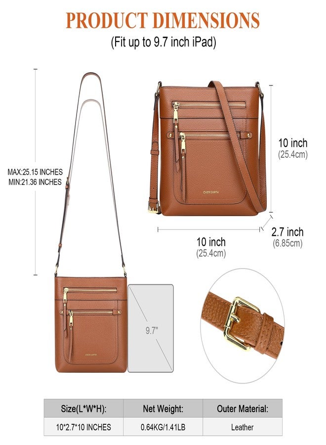 Over Earth Crossbody Bags for Women Leather Purses for Ladies with Multiple Pockets, Brown, Small - Image 5