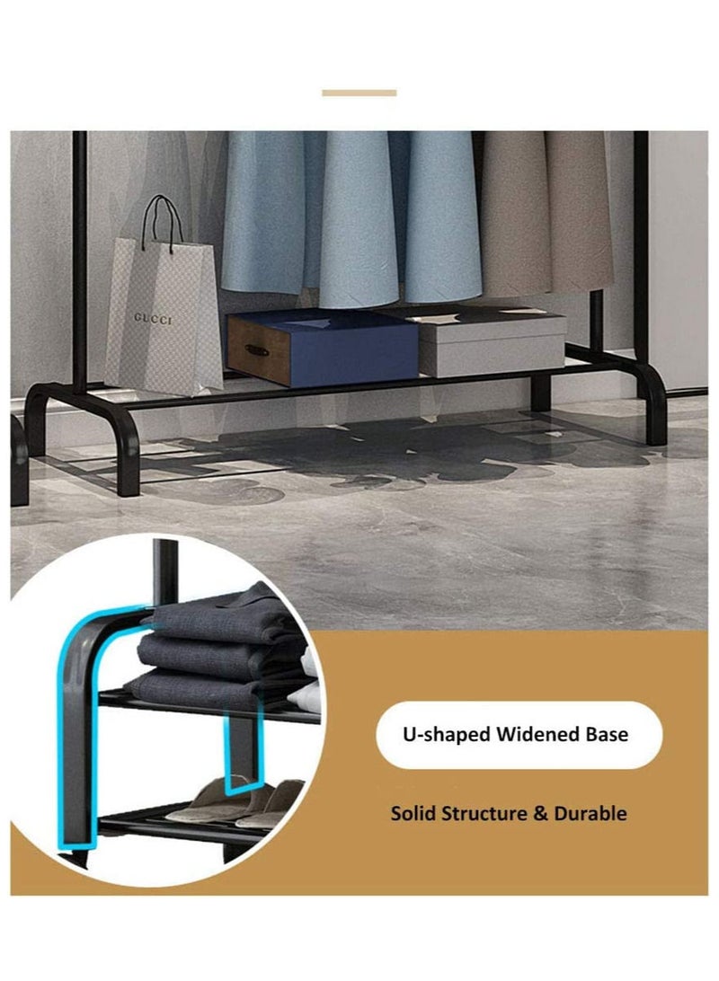 erorex CYY Clothes Rail Garment Rack with Shelves, Metal Cloth Hanger Rail Stand Clothes Drying Rack for Hanging Clothes, with Top Rod Organizer Shirt and Lower Storage Shelf for Boxes Shoes (White)  - Image 2