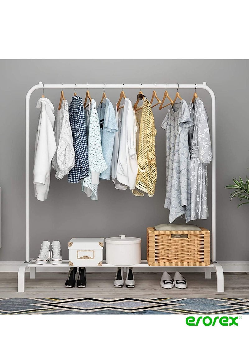 erorex CYY Clothes Rail Garment Rack with Shelves, Metal Cloth Hanger Rail Stand Clothes Drying Rack for Hanging Clothes, with Top Rod Organizer Shirt and Lower Storage Shelf for Boxes Shoes (White)  - Image 1