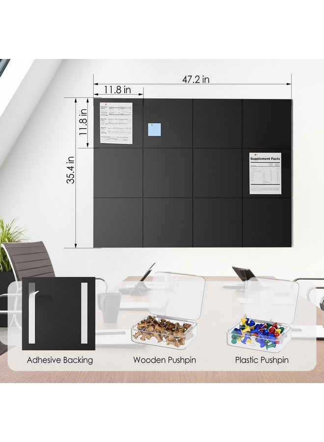 MaxGear Large Cork Board For Wall 47" X 35" Black Bulletin Board, 12 Pack Felt Wall Tiles With Pushpins, Cork Boards For Office Pin Board Tack Board Cork Boards - Image 4