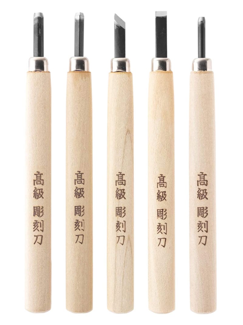 KAKURI Japanese Wood Carving Tools Set for Beginners (5 Pcs) Made in JAPAN, Wood Carving Knife for Woodblock Printing, Woodcut Printmaking, Linoleum Carving, Linocut - Image 1