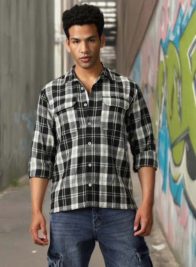 هاي ستار قميص رجالي كاروهات بقصة مريحة وتفاصيل عملية