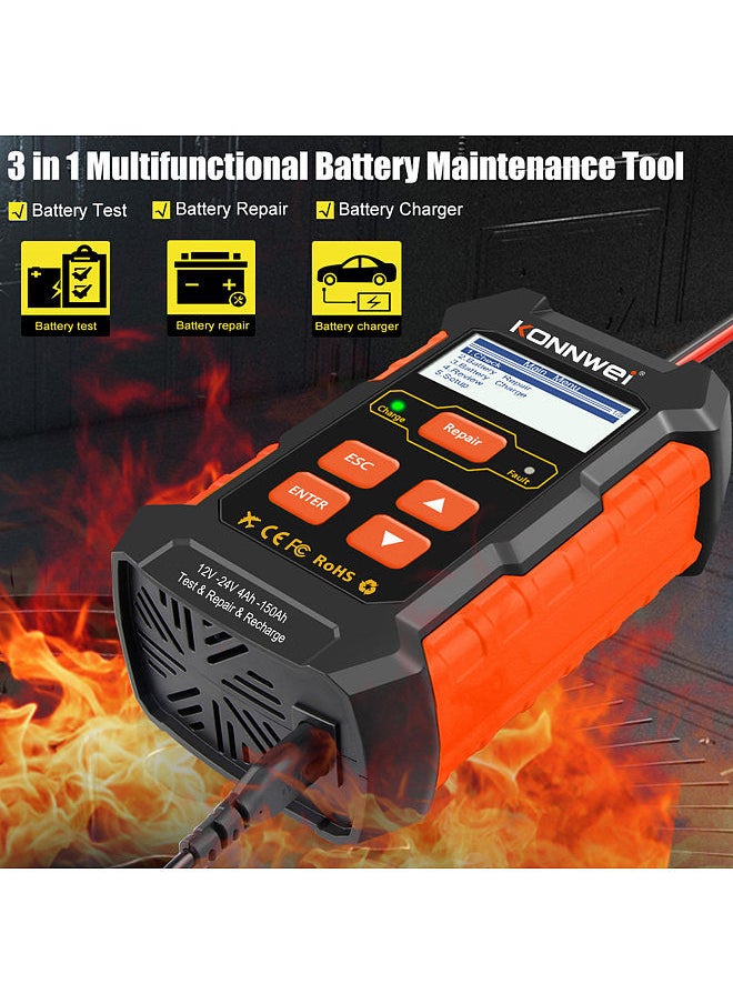Konnwei - KONNWEI KW520 12V 24V Car Battery Tester Charger and Battery Repairing Tool 3 in 1 Diagnostic Scanner 100-2000CCA Battery Tester - Image 1