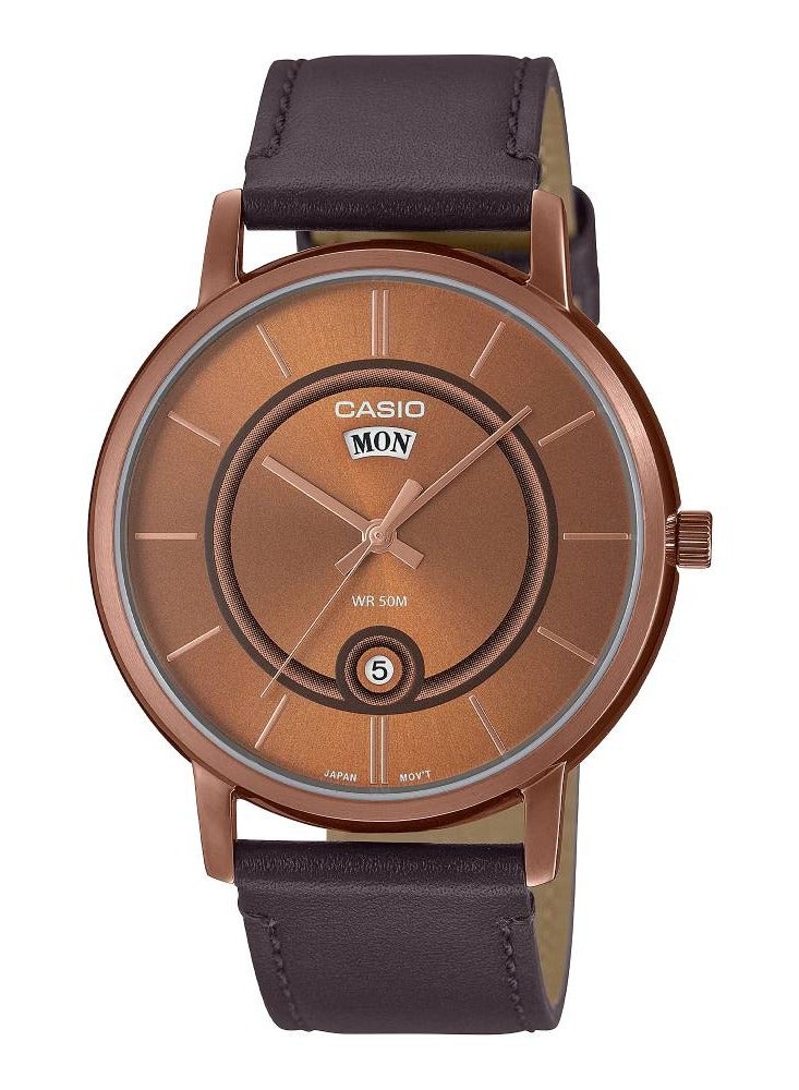 Casio Water Resistant Analog Quartz Leather Strap Men's Watch - MTP-B120RL-5AVDF - 48mm