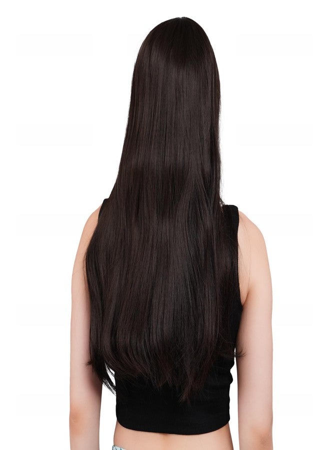 ريتزكارت باروكة شعر صناعي ناعم بني داكن بطول 30 بوصة من ريتزكارت، فرق في المنتصف، بدون غراء، مناسبة للحفلات والاستخدام اليومي - Image 4