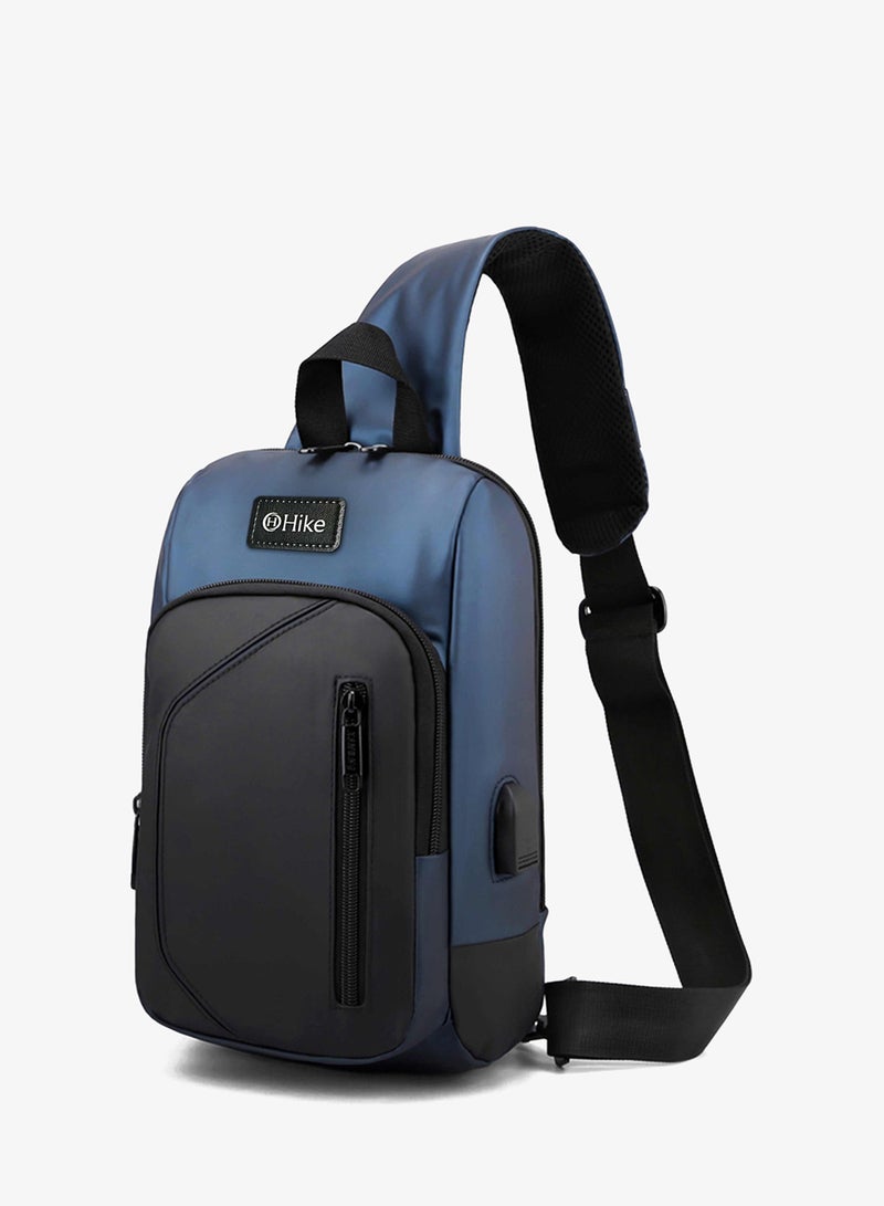 HIKE Crossbody Sling Bag Synthetic Water Resistant Unisex Small Shoulder Bag with Built in USB Port for Business Travel Outdoor Shopping, HK2032, BLue - Image 1