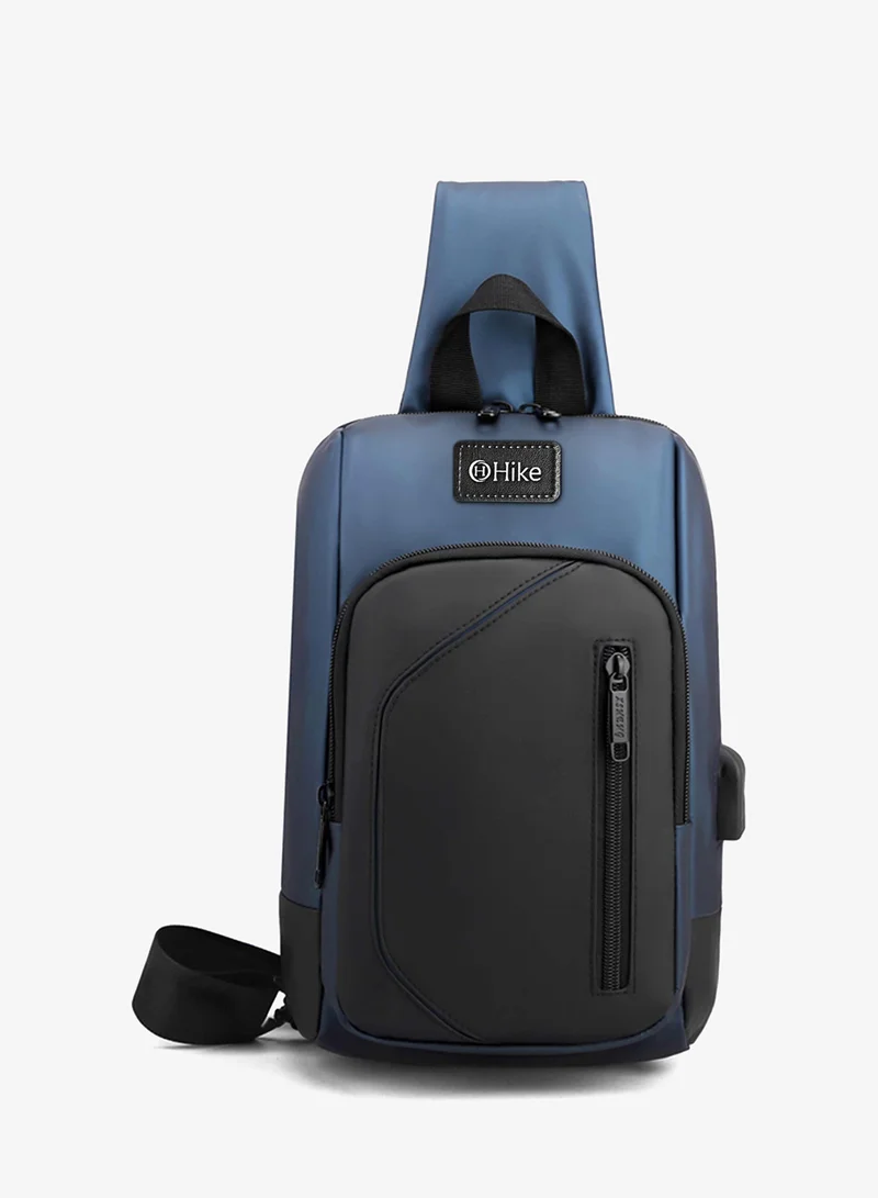 هايك Hike Crossbody Sling Bag Synthetic Water Resistant Unisex Small Shoulder Bag with Built in USB Port for Business Travel Outdoor Shopping, HK2032-BLUE