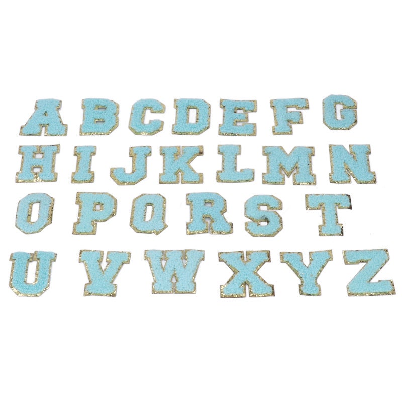 Iron On Letters: 26 Cotton Blue Letters With Gold Glitter Border - Easy To Sew Or Iron On Letter Patches For Diy Clothing Decor, Kids Learning, Special Events - Image 3