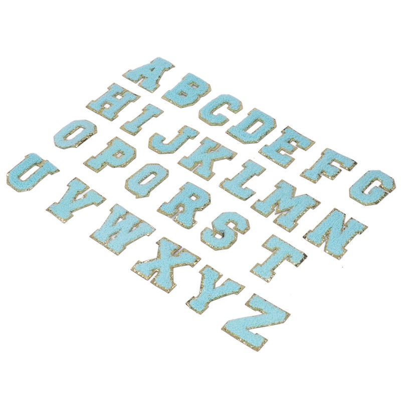 Iron On Letters: 26 Cotton Blue Letters With Gold Glitter Border - Easy To Sew Or Iron On Letter Patches For Diy Clothing Decor, Kids Learning, Special Events - Image 2