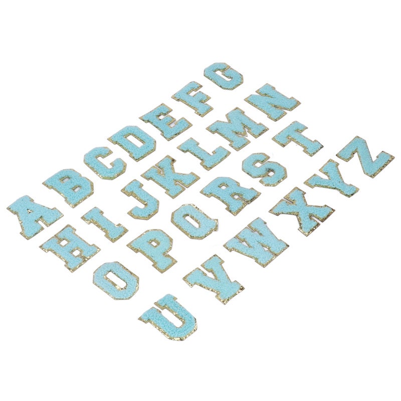 Iron On Letters: 26 Cotton Blue Letters With Gold Glitter Border - Easy To Sew Or Iron On Letter Patches For Diy Clothing Decor, Kids Learning, Special Events - Image 4