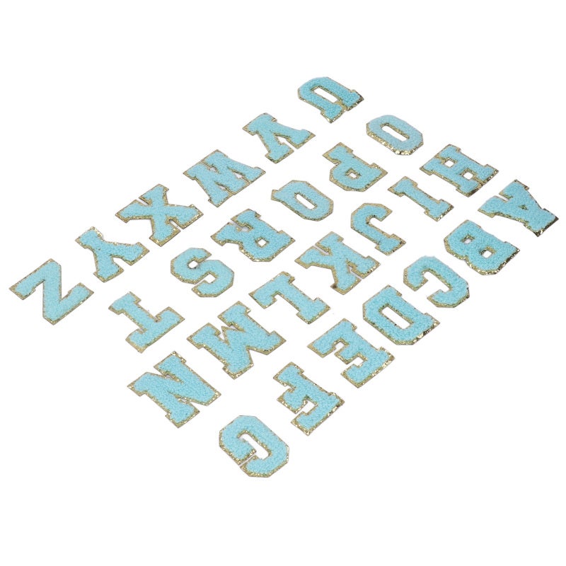 Iron On Letters: 26 Cotton Blue Letters With Gold Glitter Border - Easy To Sew Or Iron On Letter Patches For Diy Clothing Decor, Kids Learning, Special Events - Image 5