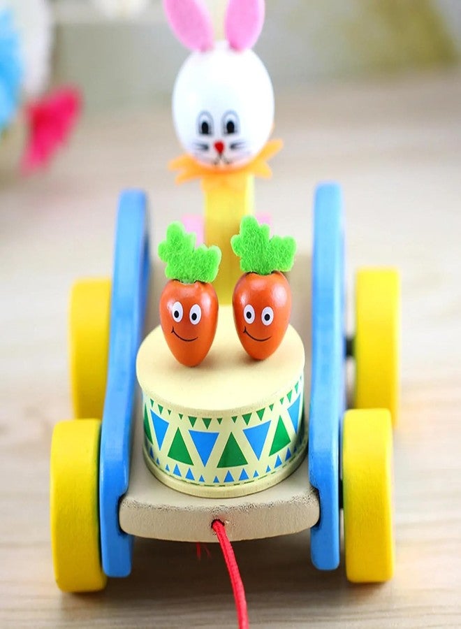Urbane Chic Wooden Pull Along Car Toy with Drums,Trolley Animal Shape, Baby Toddler Drag Rope Toy- Random Design - Image 3