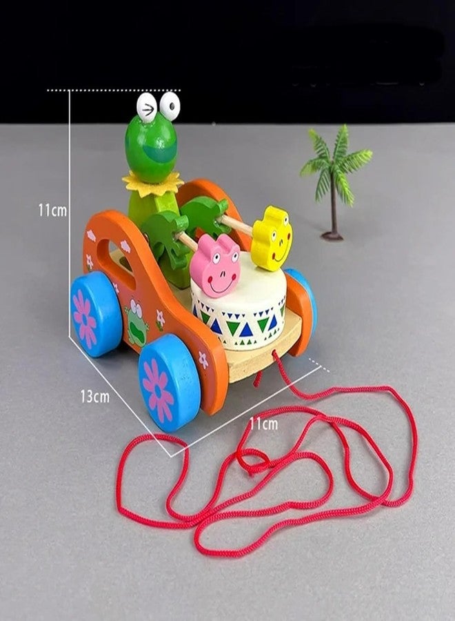 Urbane Chic Wooden Pull Along Car Toy with Drums,Trolley Animal Shape, Baby Toddler Drag Rope Toy- Random Design - Image 2