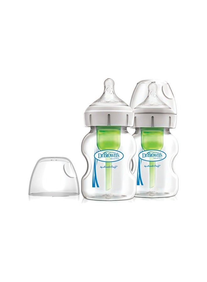 Dr. Brown’s Pack of 2 Options+ Wide-Neck Anti-Colic Glass Baby Bottle, 0M+, 2x150ml - Image 1