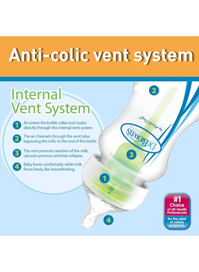 Dr. Brown’s Pack of 2 Options+ Wide-Neck Anti-Colic Glass Baby Bottle, 0M+, 2x150ml - Image 4