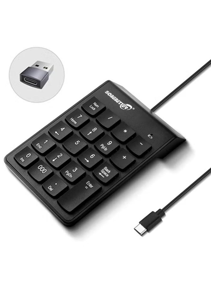 سوبي بيتر لوحة أرقام سلكية، لوحة مفاتيح رقمية USB مكونة من 19 مفتاحًا، لوحة مفاتيح رقمية لأجهزة الكمبيوتر المحمولة والكمبيوتر المحمول، أحرف كبيرة مطبوعة لأجهزة الكمبيوتر المحمولة والكمبيوتر المكتبي والكمبيوتر المحمول - أسود - Image 1