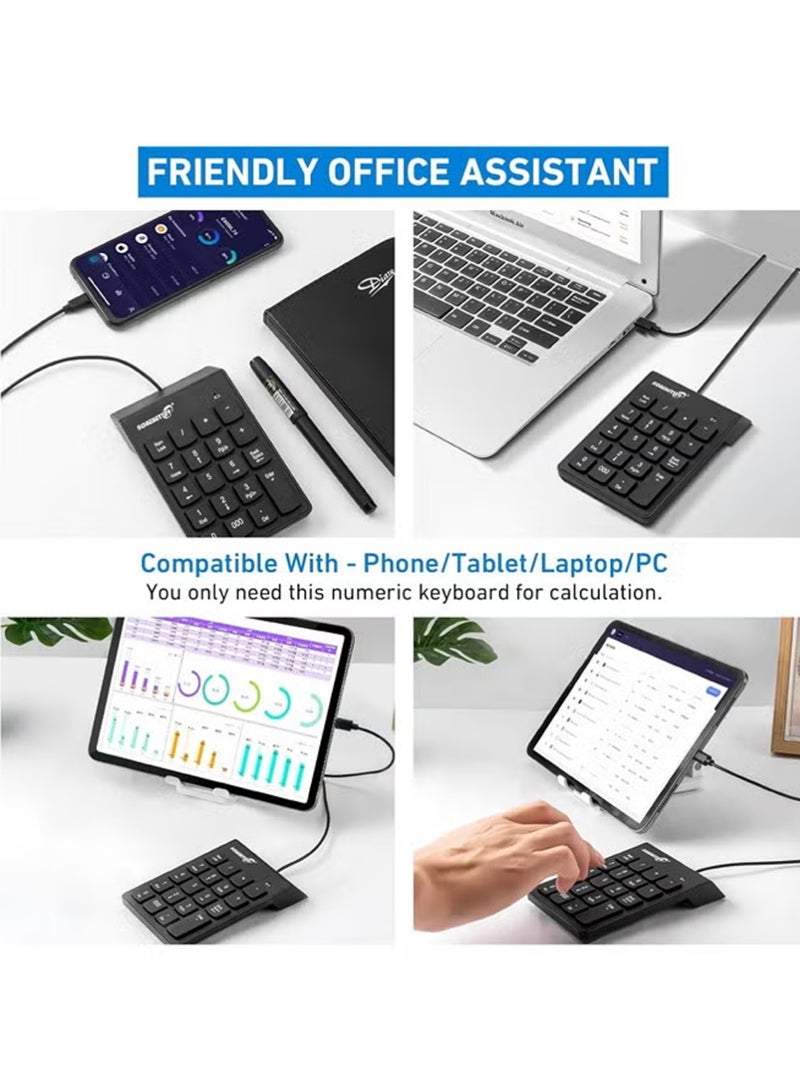 سوبي بيتر لوحة أرقام سلكية، لوحة مفاتيح رقمية USB مكونة من 19 مفتاحًا، لوحة مفاتيح رقمية لأجهزة الكمبيوتر المحمولة والكمبيوتر المحمول، أحرف كبيرة مطبوعة لأجهزة الكمبيوتر المحمولة والكمبيوتر المكتبي والكمبيوتر المحمول - أسود - Image 5