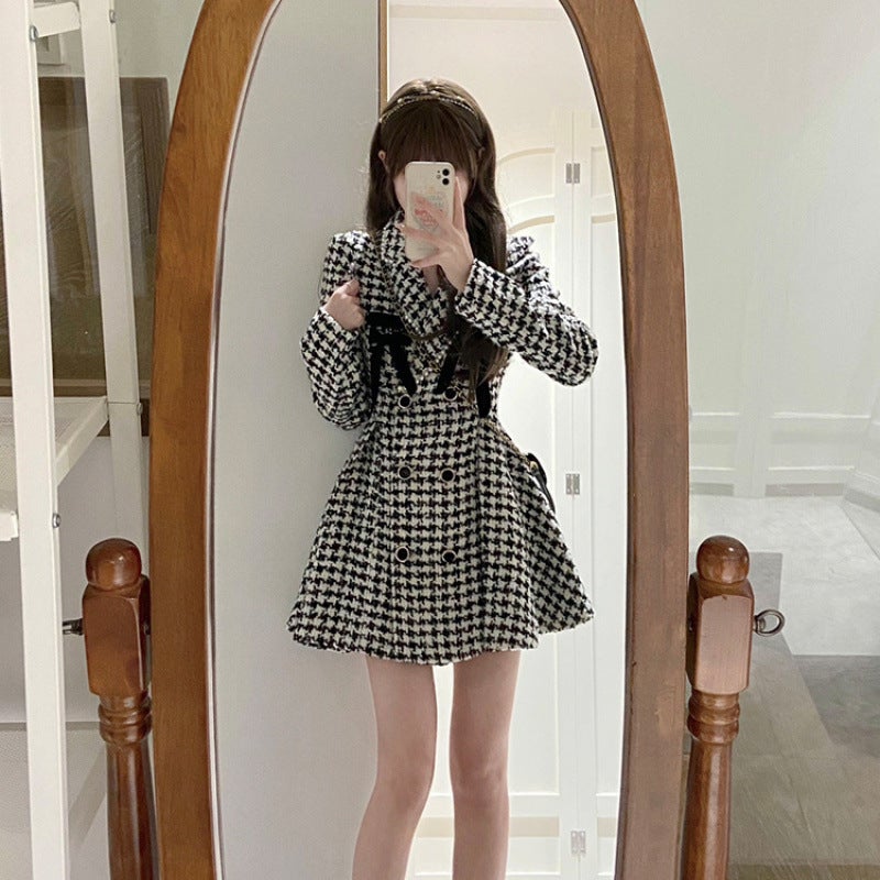 2024 Chic Houndstooth Ladylike Dress Coat Houndstooth