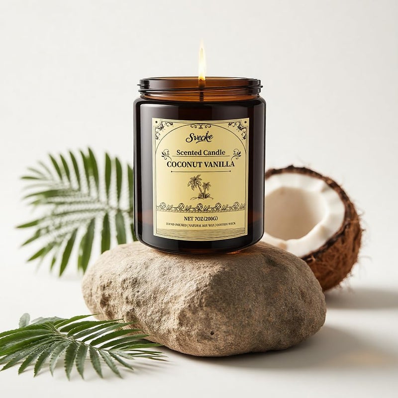 SVECKE Coconut Vanilla Scented Candles, 7oz Soy Wax Candle, Long Lasting Aromatherapy Jar Candle for Home, Scented Long Burning Candle Gift for Women and Men - Image 4