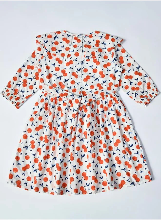 بيلا مودا Bella Moda All-Over Cherry Print Ruffle Trim Cotton Dress