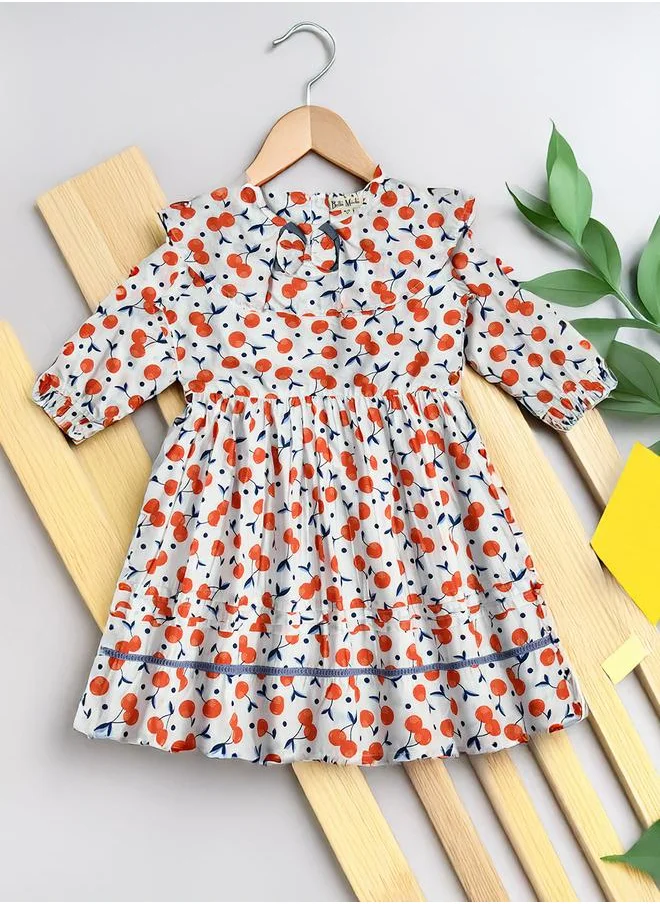 بيلا مودا Bella Moda All-Over Cherry Print Ruffle Trim Cotton Dress