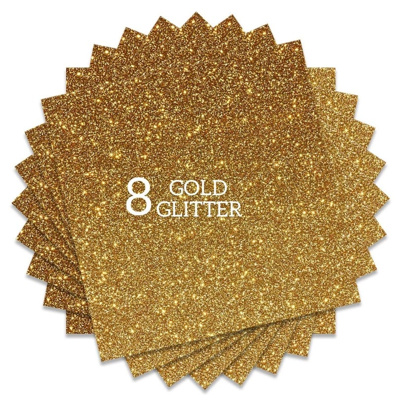 FANSGUAR Gold Glitter HTV Heat Transfer Vinyl Bundle 8 sheets12 x12 Iron on Vinyl for T Shirts Hats Clothing Compatible with Cricut Cameo Heat Press Machine