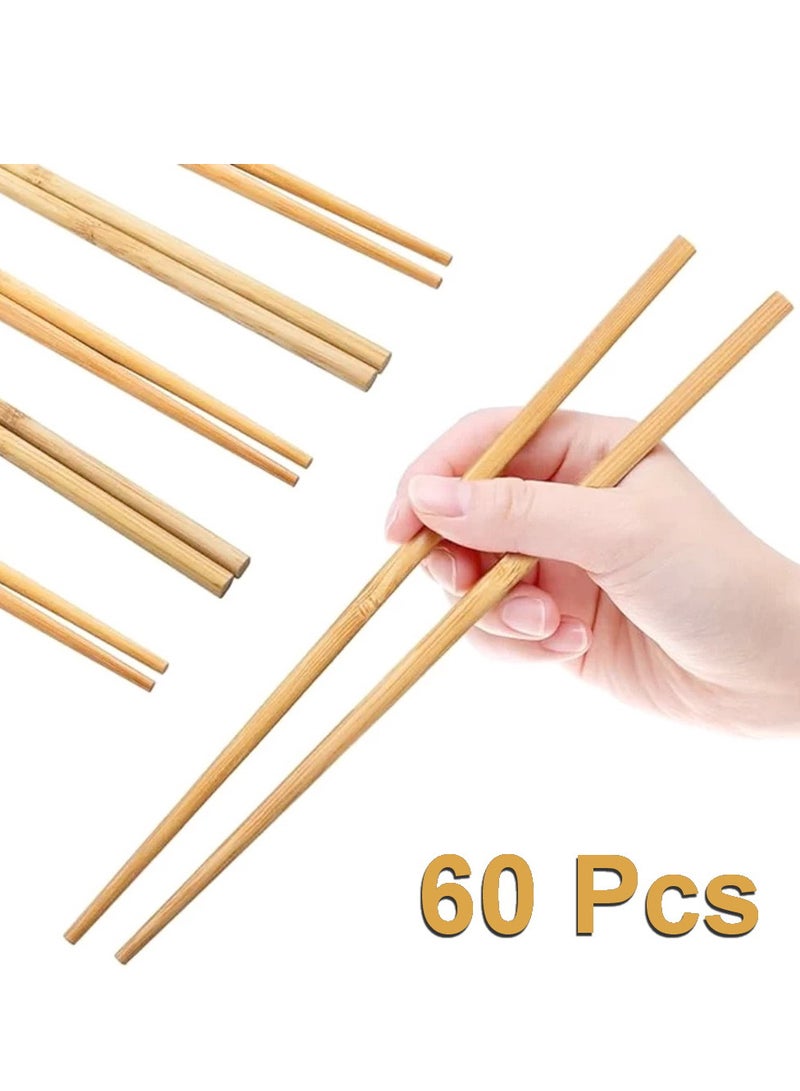 60 Pcs Reusable Bamboo Chopsticks - Natural Bamboo, 24cm Long Chopsticks for Sushi, Rice, Noodles - Chinese & Japanese Style - Image 1