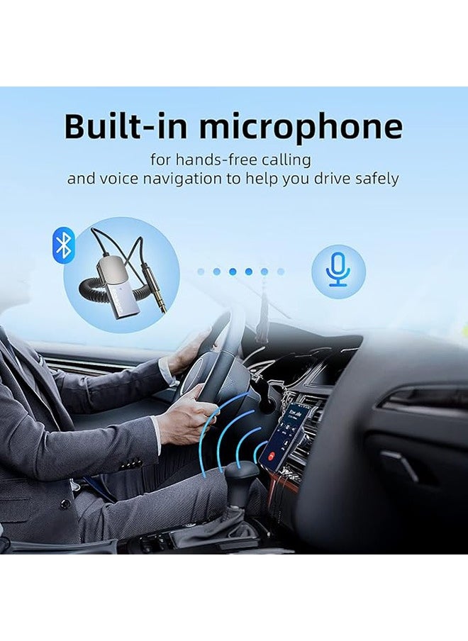 ESSAGER - Aux Bluetooth Adapter for Car, Mini Wireless Noise Cancelling Bluetooth 5.0 Receiver, USB to 3.5mm Jack Lossless Music Audio Adapter with Built-in Microphone Hands-Free Calling for Car Kits Speaker and Home Audio Music - Image 1