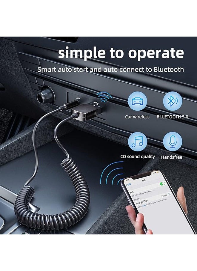 ESSAGER - Aux Bluetooth Adapter for Car, Mini Wireless Noise Cancelling Bluetooth 5.0 Receiver, USB to 3.5mm Jack Lossless Music Audio Adapter with Built-in Microphone Hands-Free Calling for Car Kits Speaker and Home Audio Music - Image 1