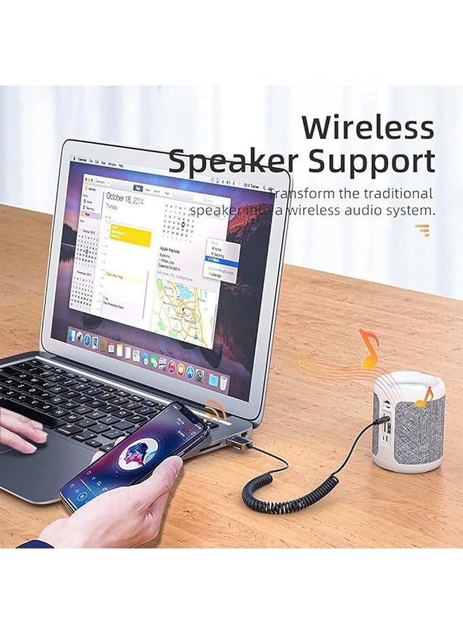 ESSAGER - Aux Bluetooth Adapter for Car, Mini Wireless Noise Cancelling Bluetooth 5.0 Receiver, USB to 3.5mm Jack Lossless Music Audio Adapter with Built-in Microphone Hands-Free Calling for Car Kits Speaker and Home Audio Music - Image 1