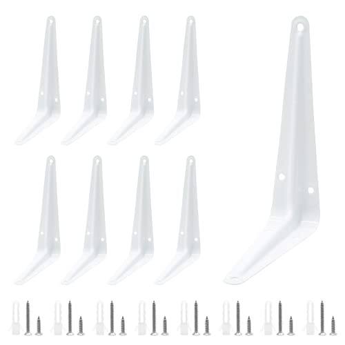 Uenhoy 10 Pack White Shelf Brackets 8 Inch Metal Floating Shelf Brackets Heavy Duty L Brackets for Shelves, Wall Mount Angle Corner Braces (8" x 6") - Image 1