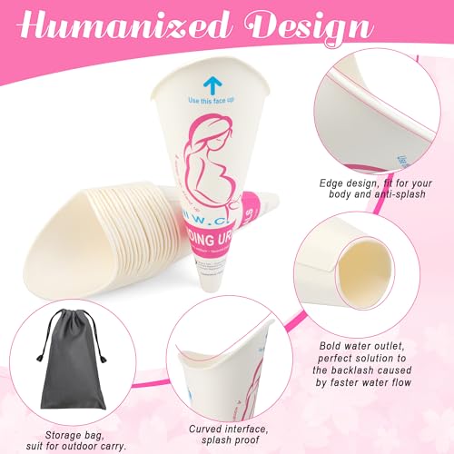 Luxiv 20 50 Pcs Disposable Female Urination Device, Portable Girl Urinal Funnel Women Outside Pee Cup Waterproof Paper Standing Pee Disposable Cup Female Urinal for Camping, Hiking (20) - Image 4