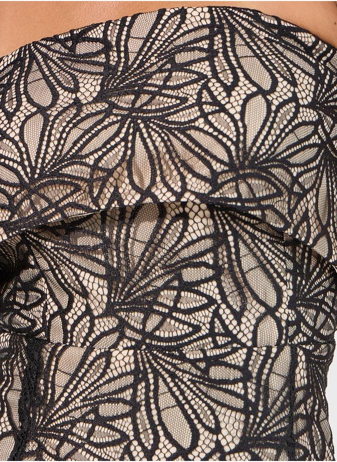 Styli Lace Insert Bandeau Neck Sheath Midi Dress  - Image 3