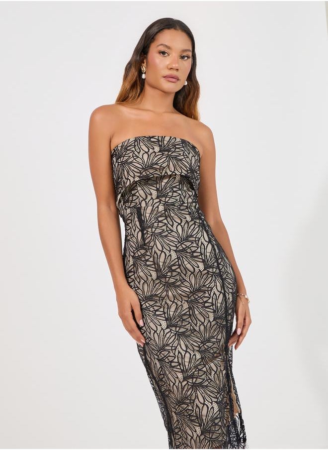 Styli Lace Insert Bandeau Neck Sheath Midi Dress  - Image 2