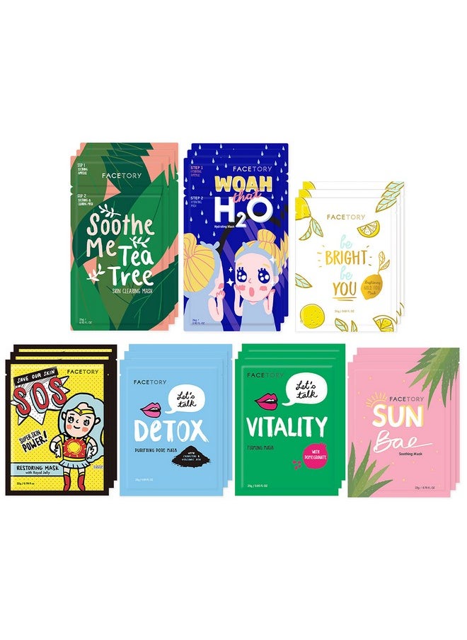 FACETORY Best Of Seven Facial Masks Collection (21 Count) Hydrate Radiance Boost Soothe Revitalize Nourish Purify Skin For All Skin Types Variety Pack  - Image 1