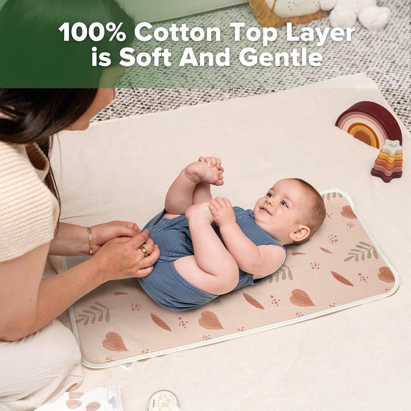 haakaa Waterproof Changing Pad Liners, 100% Cotton, Soft & Breathable (2pcs, 13" x 27.5" Velvet Bloom+Love Leaves) - Image 3