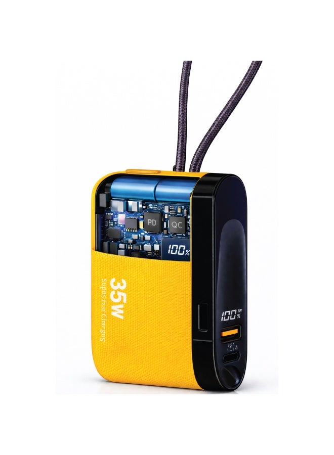 أفو باور بنك شحن متنقل صغير وخفيف 10000mAh شحن سريع 35W PD مع تايب سي مدمج ومنفذين USB ومنفذ Type-C – بطارية متنقلة باللون الأصفر للآيفون وسامسونج وأندرويد – مناسب للآيباد والرحلات - Image 3