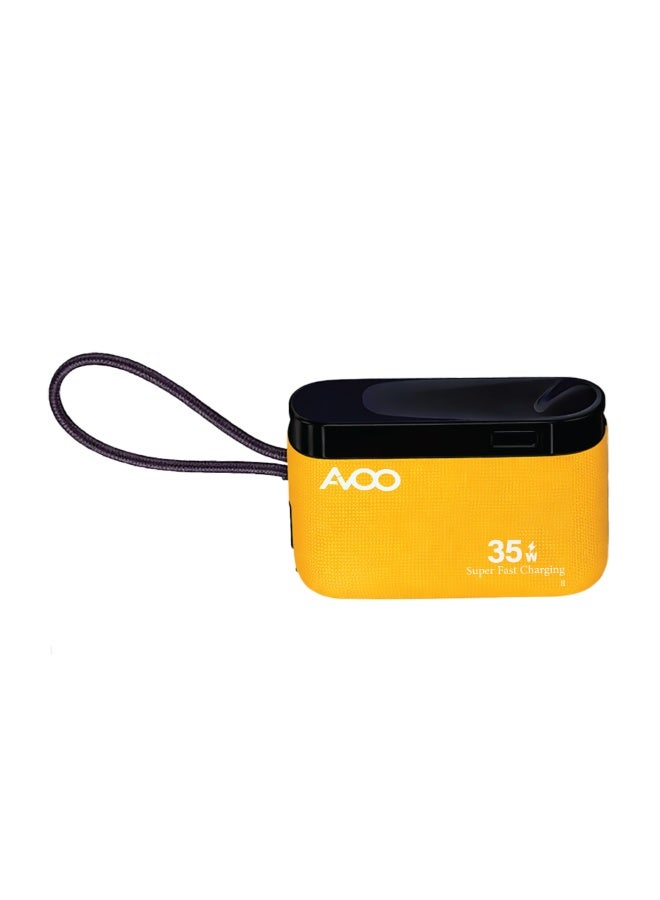 أفو باور بنك شحن متنقل صغير وخفيف 10000mAh شحن سريع 35W PD مع تايب سي مدمج ومنفذين USB ومنفذ Type-C – بطارية متنقلة باللون الأصفر للآيفون وسامسونج وأندرويد – مناسب للآيباد والرحلات - Image 4