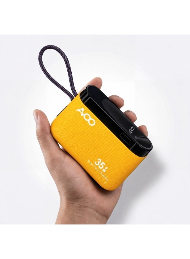 أفو باور بنك شحن متنقل صغير وخفيف 10000mAh شحن سريع 35W PD مع تايب سي مدمج ومنفذين USB ومنفذ Type-C – بطارية متنقلة باللون الأصفر للآيفون وسامسونج وأندرويد – مناسب للآيباد والرحلات - Image 2