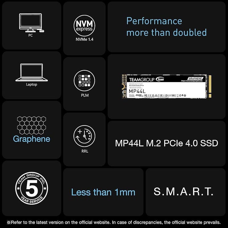 TeamGroup MP44L 500GB SLC Cache NVMe 1.4 PCIe Gen 4x4 M.2 2280 Laptop&Desktop SSD (R/W Speed up to 5,000/3,700MB/s) TM8FPK500G0C101 - Image 3