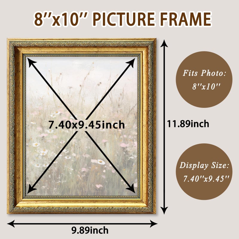 ASTRDECOR 8x10 Picture Frame, Ornate Vintage Gold Photo Frames with HD Glass for Wall Hanging and Tabletop Display, 8 x 10 Antique Photo Frame with Distressed Rust-Like Finish, Retro Home Decor - Image 3