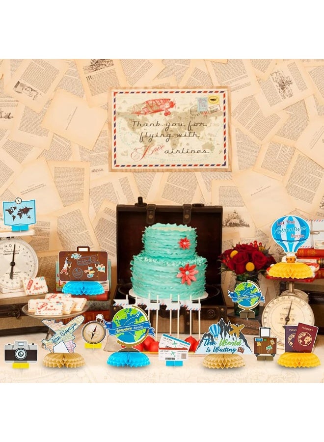 OSNIE 12Pcs Travel Themed Honeycomb Centerpieces Table Toppers Adventure Awaits Party Decor Travel Around The World Bon Voyage Table Decor Photo Props for Let The Adventure Begin Going Away Party - Image 4