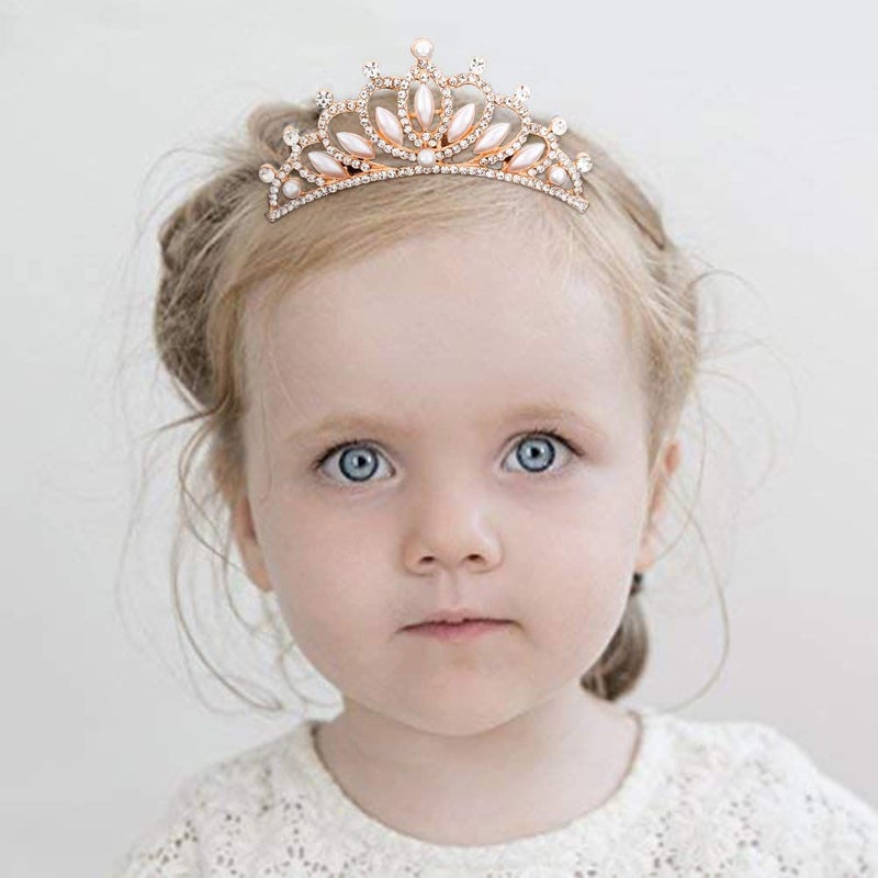 ANBALA Small Tiara Crown with Hair Comb, 3 Pack Mini Tiara Crown Princess Crystal Shiny Hair Accessories Hair Dectoration Styling Cute Hair Accessories (Rose Gold) - Image 2