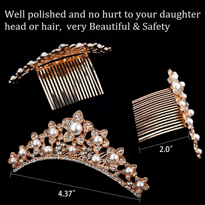 ANBALA Small Tiara Crown with Hair Comb, 3 Pack Mini Tiara Crown Princess Crystal Shiny Hair Accessories Hair Dectoration Styling Cute Hair Accessories (Rose Gold) - Image 4